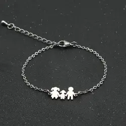 Stainless Steel Family Style Cute Boy Girl Dad Mom Son Daughter Chain Bracelet Bangles for Women Men Couple Jewelry Child Gift