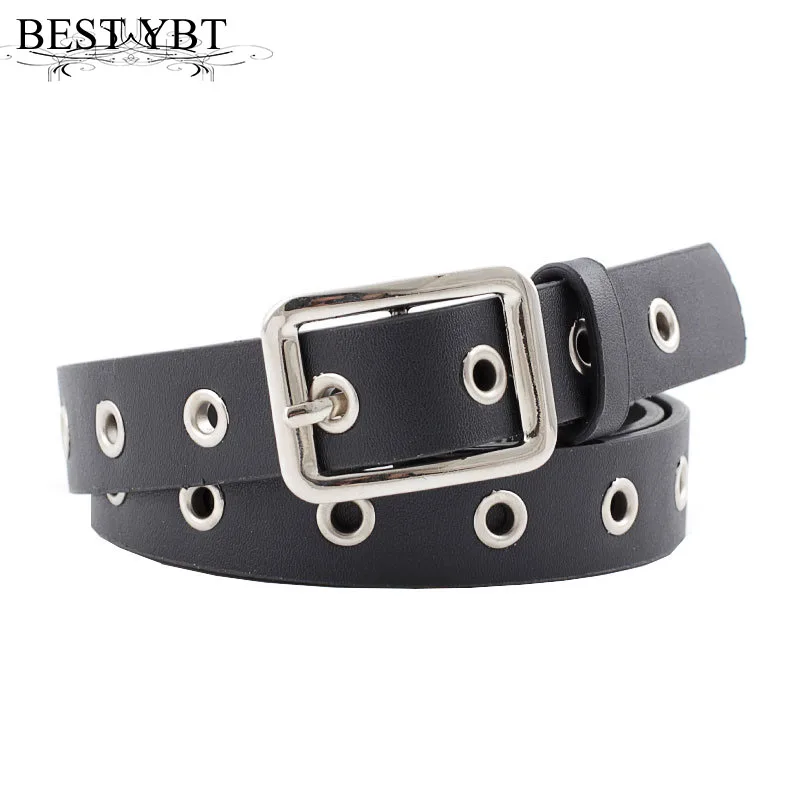 Best YBT Women Imitation Leather Belt Alloy Pin Silver Square Buckle Belt New Hole Student Trouser Eyelet Women Popular Belt