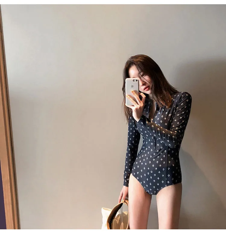 Diving One Piece Swimsuit Print Long Sleeve Women Swimwear Bathing Suit Rash Guard Surfing Swimming Suit Women\'s Rashguard