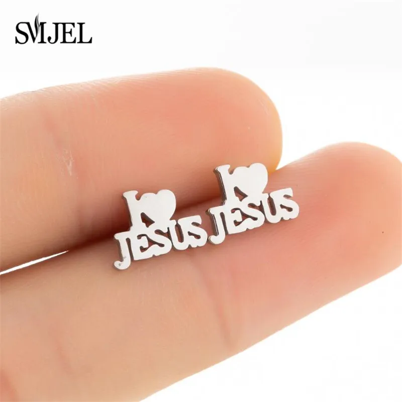 2025 Stainless Steel Jesus Cross Fashion Men Charm Earrings Metal Jewelry Christian Symbol Stud Earrings Loving Heart Accessory