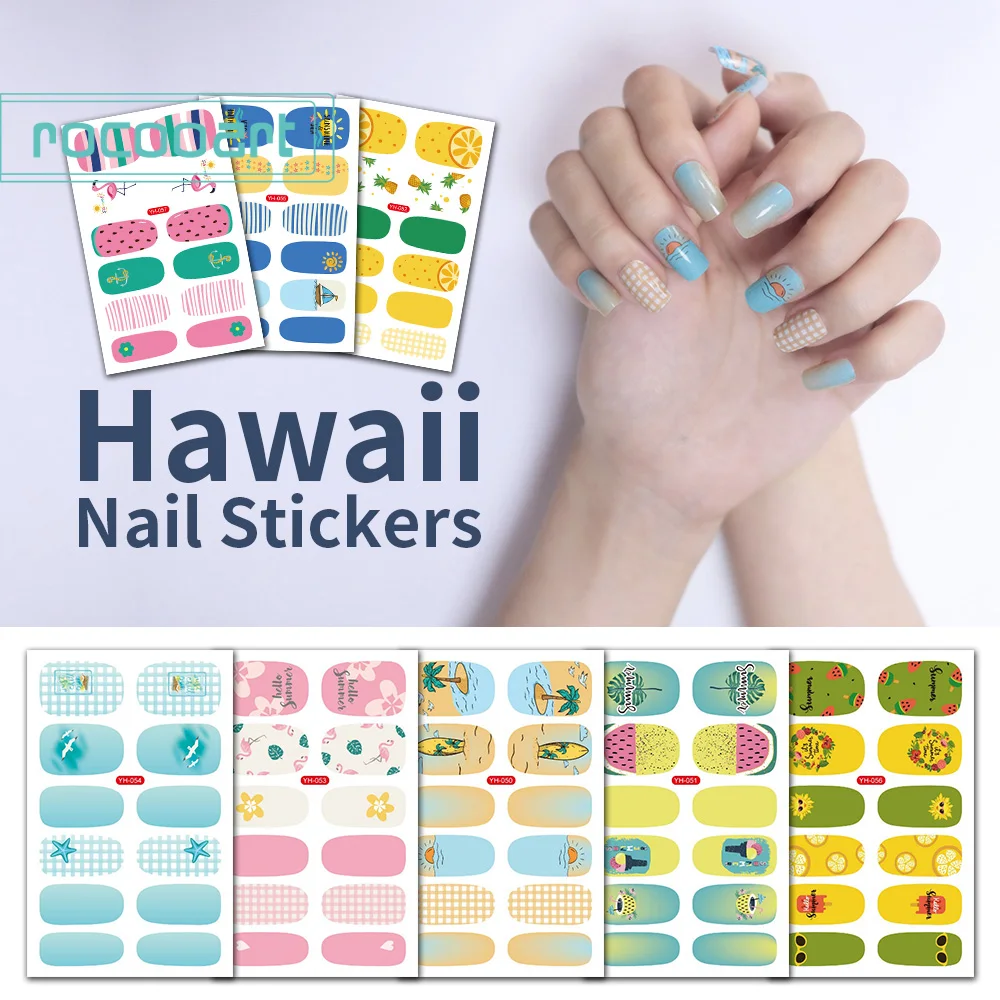 1 Sheet Hawaii Nail Sticker Full Cover Nail Art Wraps Decorations DIY Manicure Slider Nail Vinyls Nails Decals Manicure Art