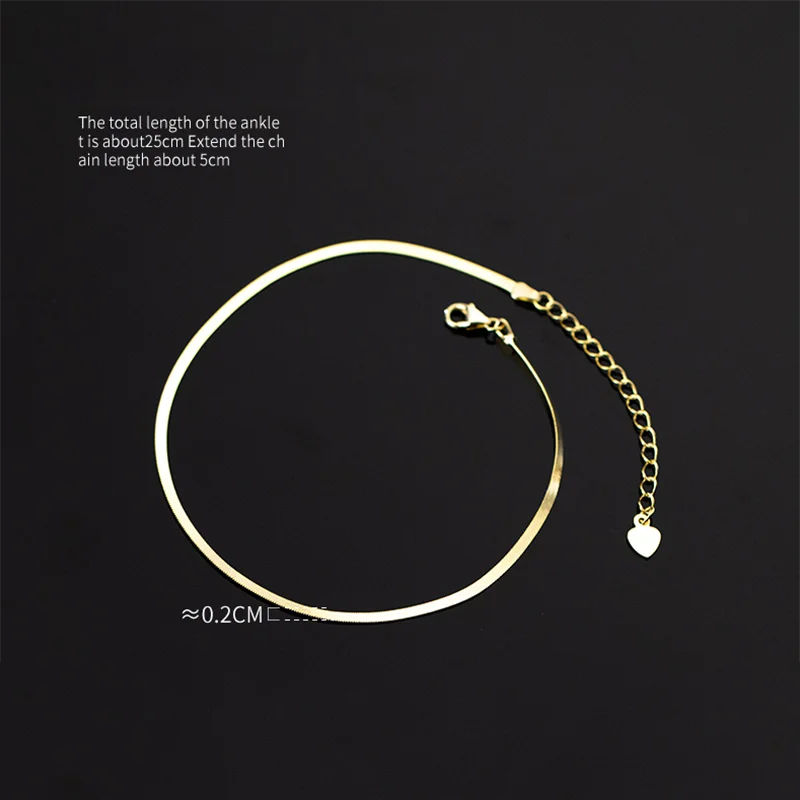 WANTME 925 Sterling Silver Minimalist 18k Gold Glossy Snake Bone Anklet for Women Beach Summer Charm Party Jewelry Accessories