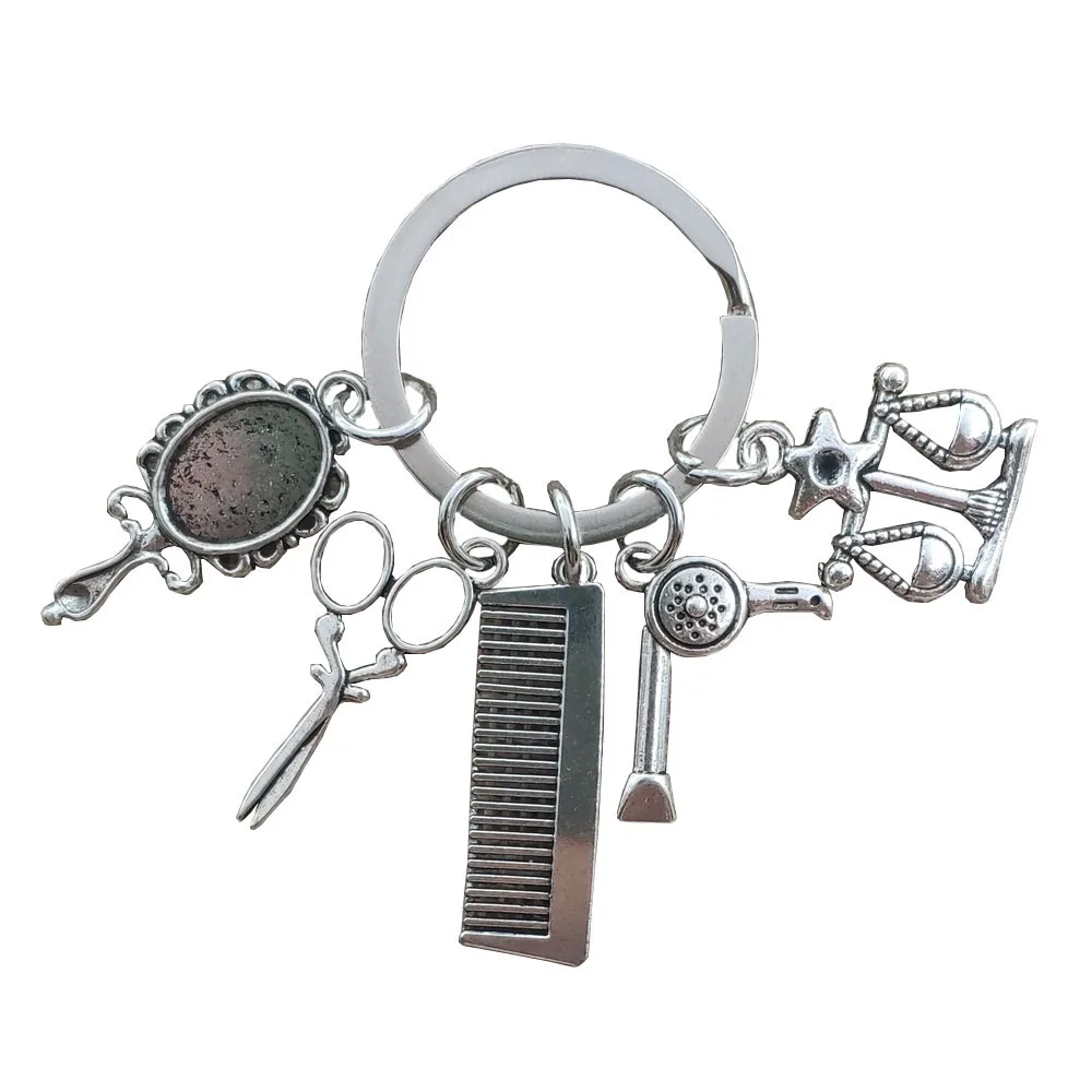 12 Signs Constellations Zodiac Antique Silver Plated Keychain Key Ring Comb Scissors Mirror Hair Drier Barber Shop Style