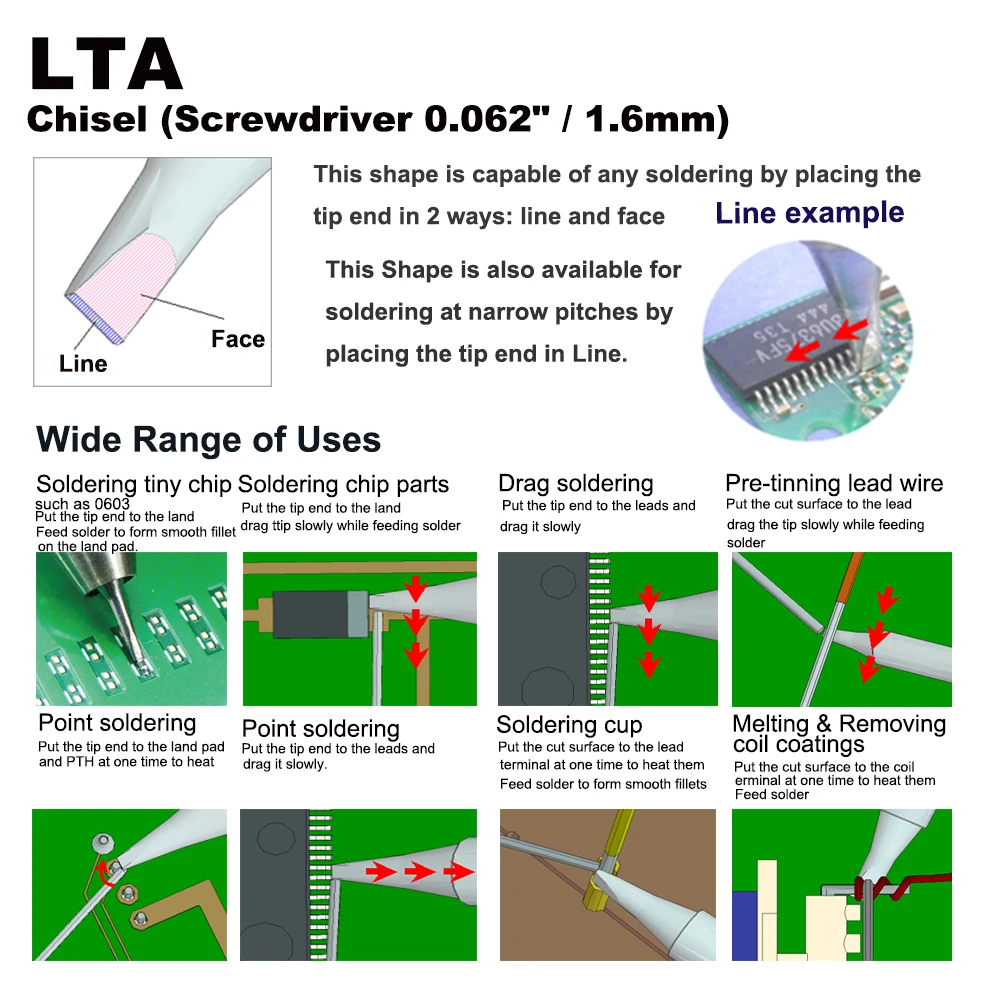 LTA Chisel 1.6Mm หัวแร้งสำหรับ WELLER WP80 WSP80 WSFP8 WD1000 WD2000 WSD81 WS81 WSF81D8 WS81D5จับเหล็ก
