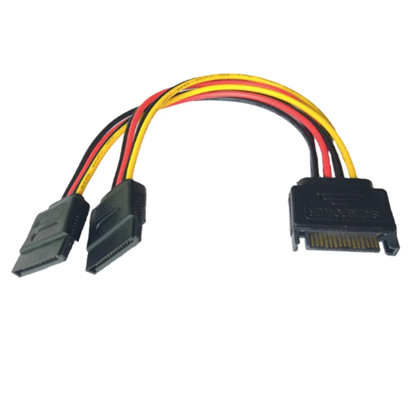 10pcs/lot High Quality 15 Pin SATA Male to 2 SATA Splitter Female Power with shrapnel Cable 15cm