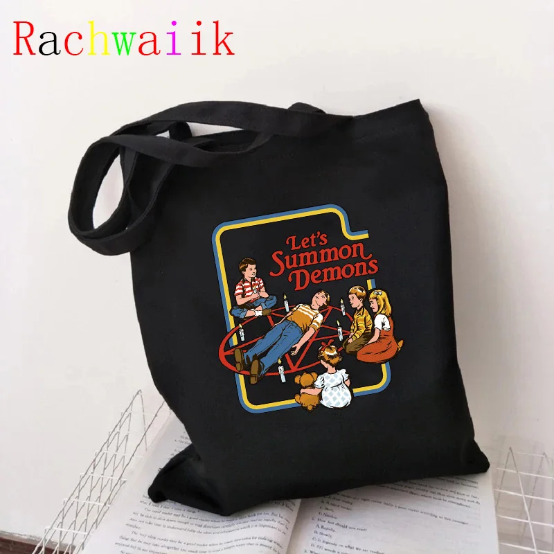 Bolso de compras de Satán, bolso de compras gráfico Vintage Harajuku, bolso de hombro de lona para mujer, Ulzzang divertido ecológico de gran