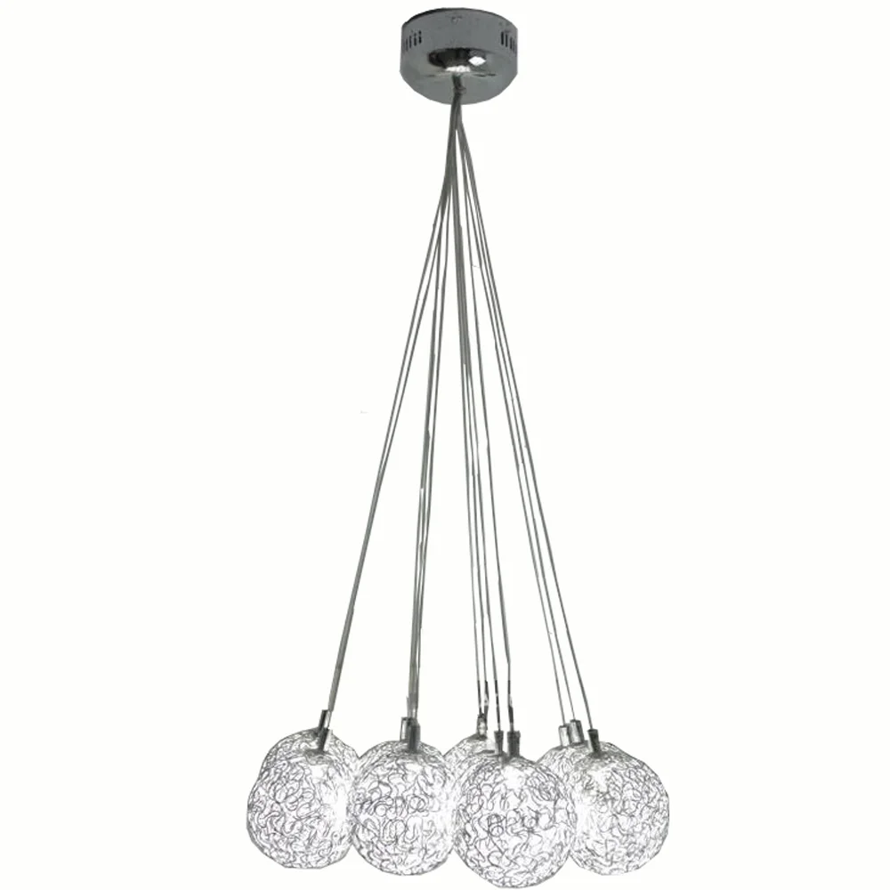 Modern Aluminum Wire Ball Dining Room Pendant Light 7 Heads Living Room Ding room Study Room hotal lobby Silver Pendant Light