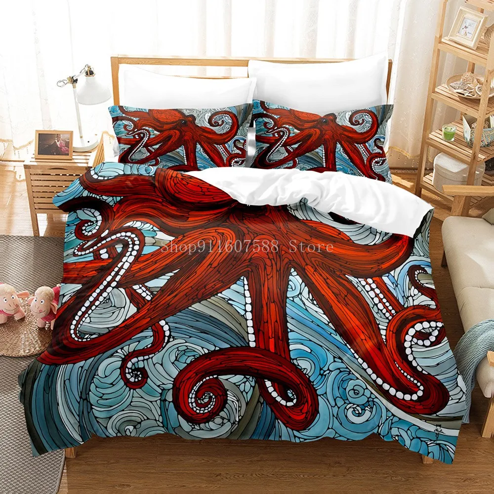 

Ocean Series Red Octopus Sea Turtle Seahorse Seahorse Crab Bedding Set Comforter Bedding Sets Bedclothes Bed Linen US AU UK Size