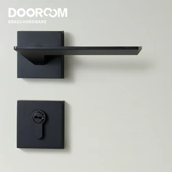 Dooroom Brass Door Lock Set Modern Black Interior Bedroom Bathroom Double Wood Door Lever Set Dummy Lock Handle