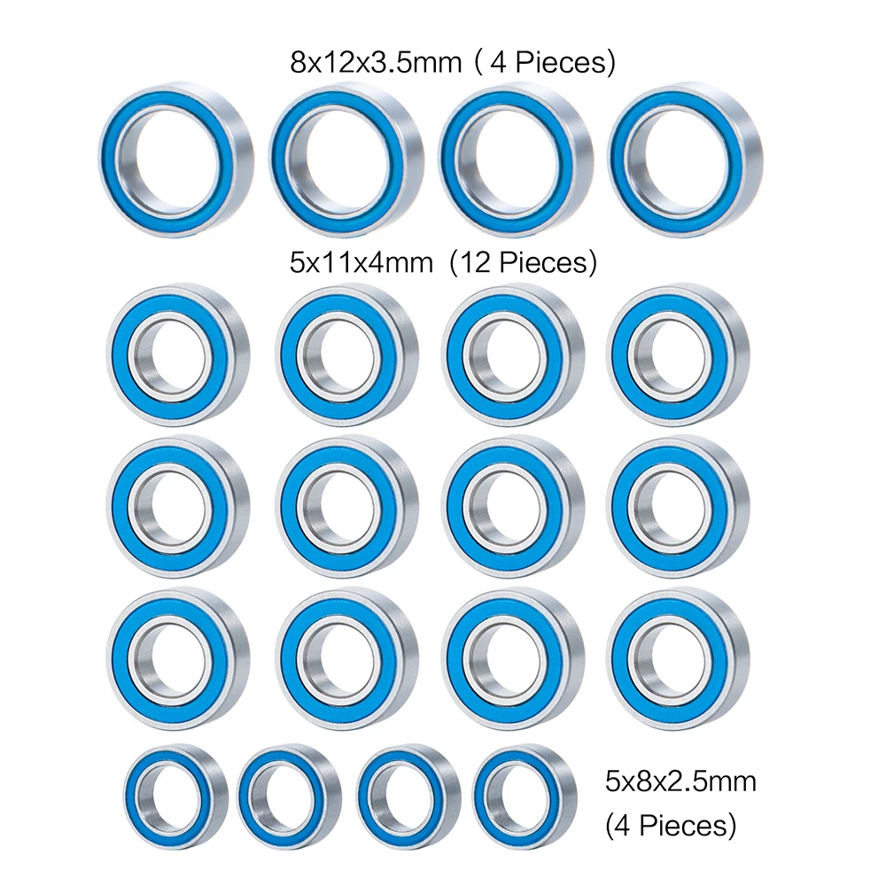 YEAHRUN 20Pcs Rubber Sealed Bearing Kit for Tamiya TT-01 TT01D TT01E TT02B TT01 Chassis 1/10 RC Car Upgrade Parts