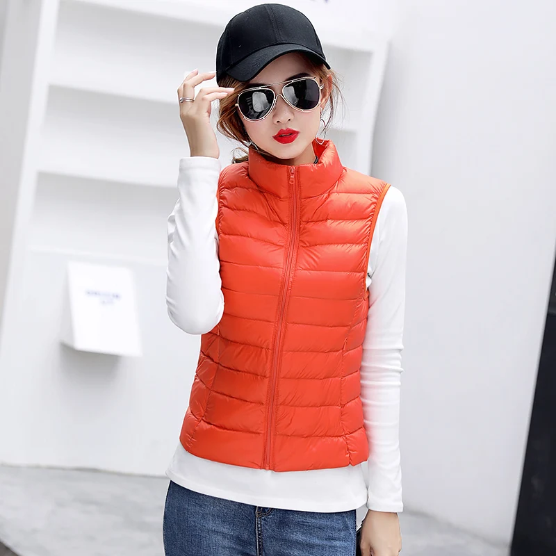 Women Vests 2021 New Winter Ultra Light White Duck Down Vest Female Slim Sleeveless Jacket Women\'s Windproof Warm Waistcoat