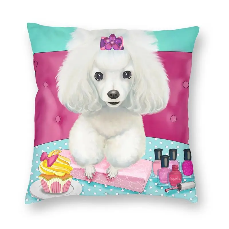 Fashion Pretty Poodle Dog And Nail Polish Throw Pillow Cover Decor Square Cartoon Cushion Cover 45x45cm Pillowcover for Sofa Car