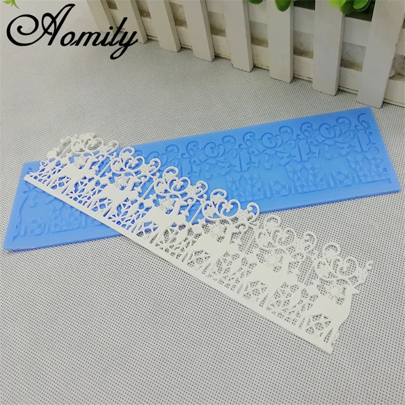 Aomily Snowflake Elk Wedding Cake Silicone Christmas Party Lace Fondant Mold Mousse Sugar Craft Icing Mat Pad Pastry Baking Tool