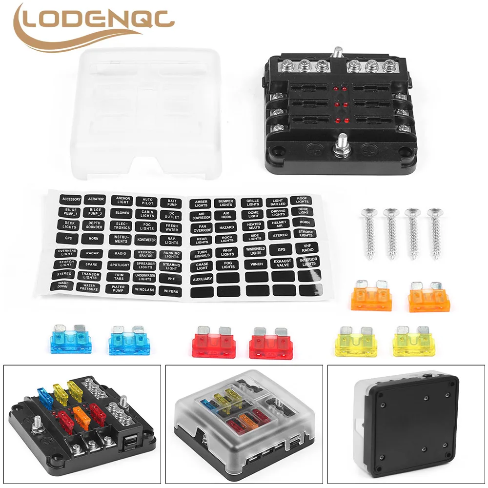 Lodenqc 6-Way Auto Blade Fuse Holder Box Block with LED Indicator for 12V 32V Car Marine BX102273