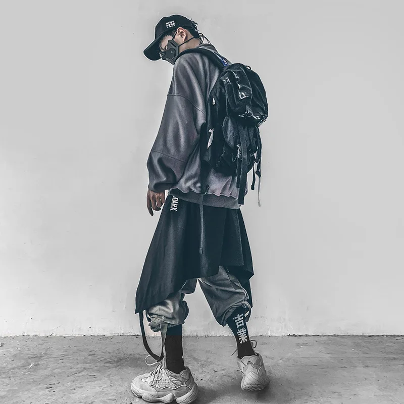 11 BYBB'S DARK Irregular Hip Hop Men Harem Skirt Pants Harajuku Adjustable Streetwear Black Pleated Apron Gothic Jogger Trouser