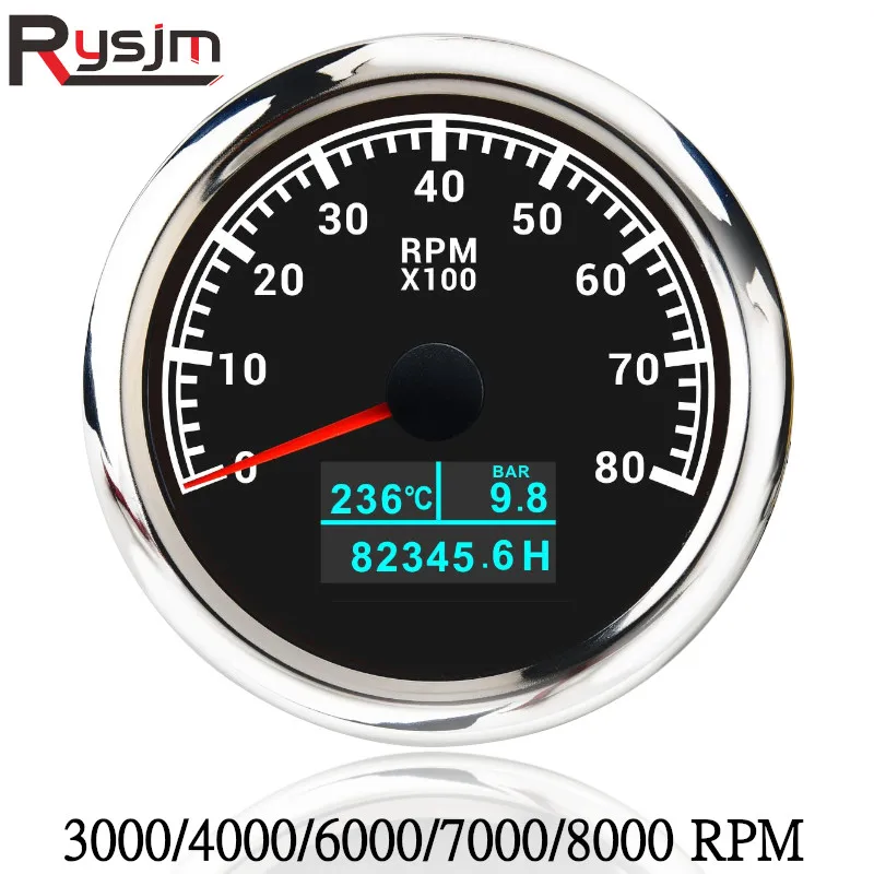 85mm 3 in 1 Tachometer Marine Tacho Meter 8000 RPM 7000RPM 6000RPM 4000RPM Waterproof Boat Car Tachometer Toerenteller Sensor