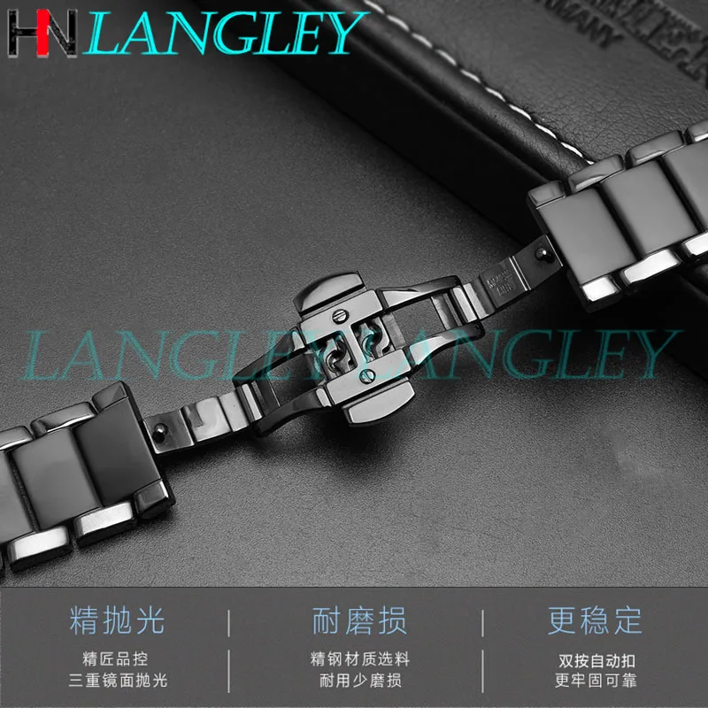 Black Ceramic Watch Band WristStrap 22mm 24mm for Armani Watch AR1451 AR1452 Buckle Replacement Watchband Bracelet