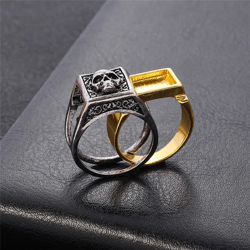 Punk Vintage Two Tone Gothic Skull Lion Men\'s Ring Secret Compartment Skeleton Biker Rings for Women Men Unique Bar Jewelry