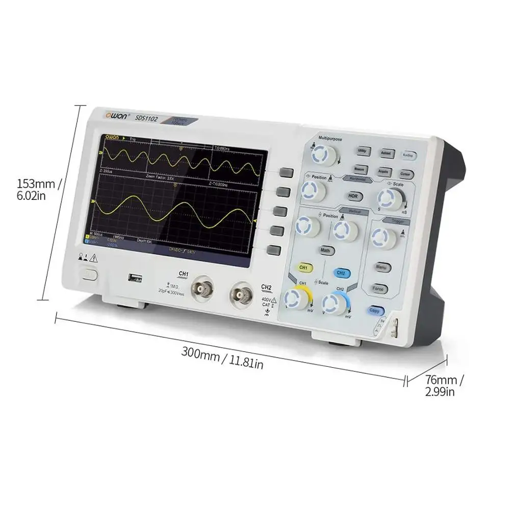 OWON SDS1102 SDS1202 Oscilloscope 2-Channel Digital Oscilloscopes 100MHZ Bandwidth 1GS/s High Accuracy Oscilloscope