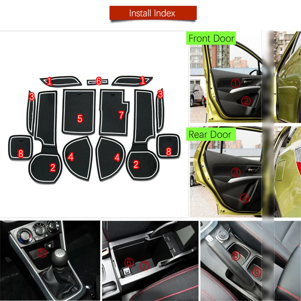 Car Door Groove Mat For suzuki SX4 S-Cross 2014-2018 Gate Slot Mat Rubber Anti-Slip Mat