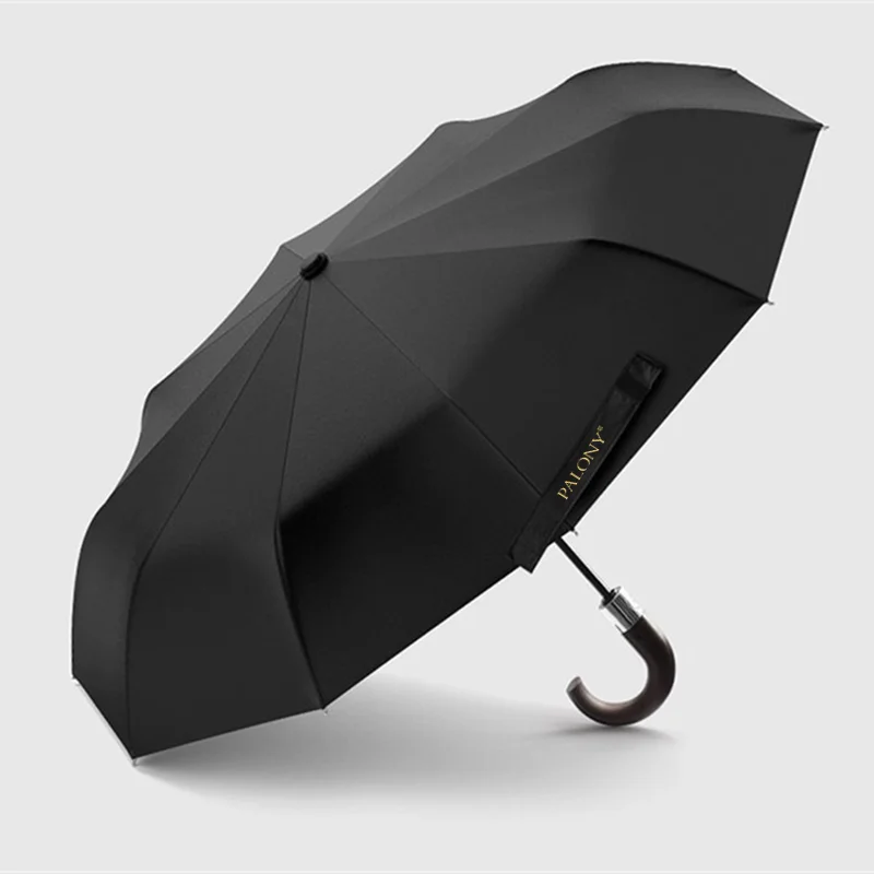 PALONY-Wind Resistant Folding Automatic Umbrella for Men, Auto Luxury Big Windproof Umbrellas, Rain Black Coating, 10K