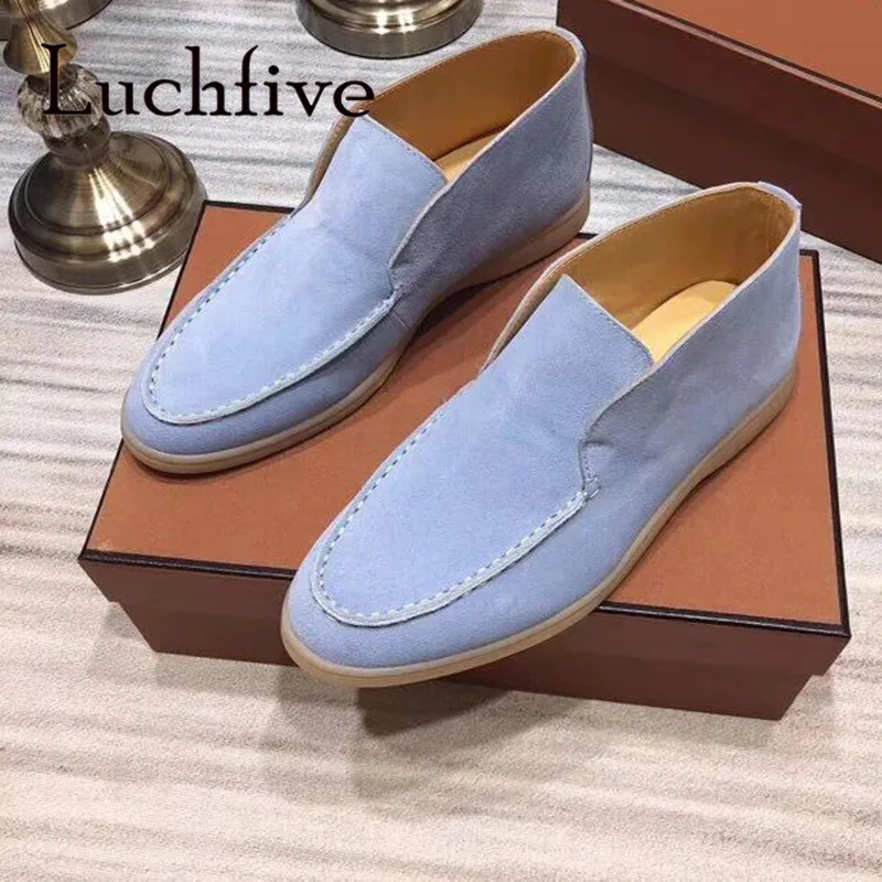 Kid Suede Leather High Top Men Loafers Slip on Open Casual Walking Shoes Spring Autumn Men Flats Leisure Lazy Shoes