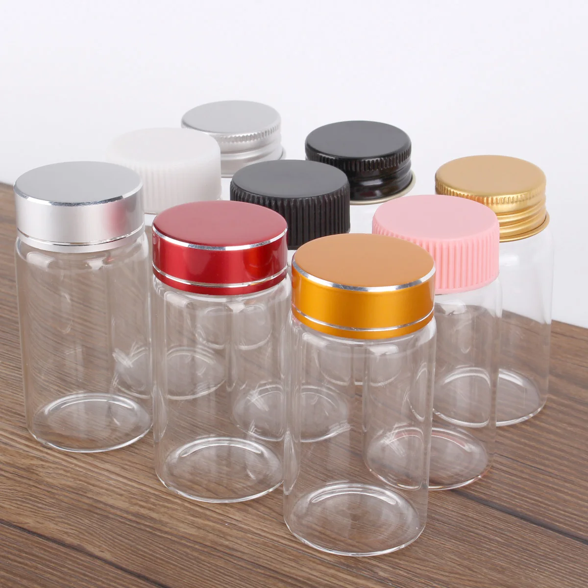 

12pcs 50ml Glass Bottles with Plastic/Aluminum Lids Empty Candy Glass Jars Container for Art DIY Crafts 9 Stytles U-pick
