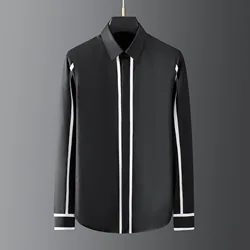 High Quality Shirts Men Geometric Webbing Stitching Business Casual Shirt Long Sleeve Formal Dress Shirts Social Party Clothing