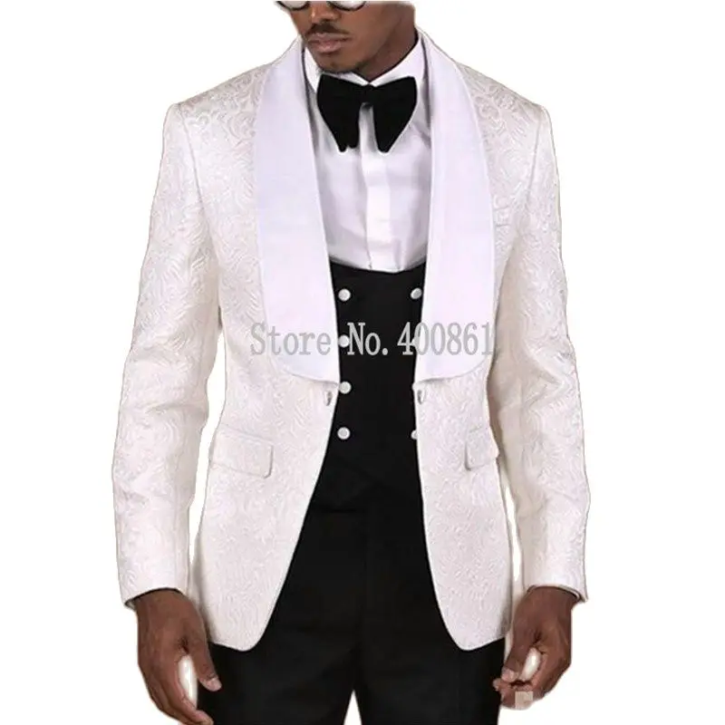 

Fantastic One Button Ivory Paisley Groom Tuxedos Groomsmen Shawl Lapel Mens Suits Blazers (Jacket+Pants+Vest+Tie) W:1201