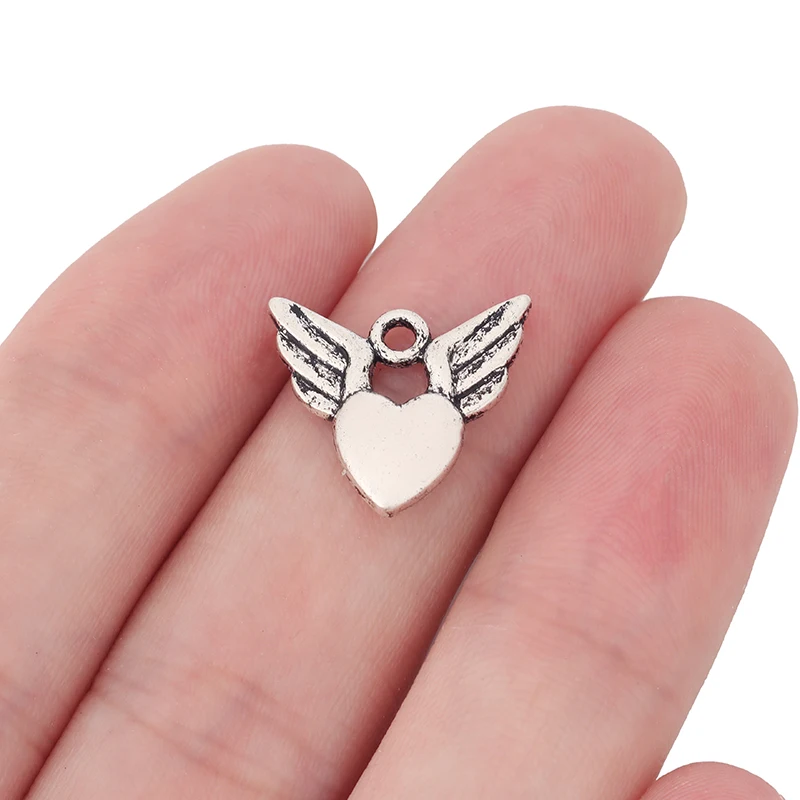 

30 x Tibetan Silver 2 Sided Love Heart Angel Wings Charms Pendants for DIY Bracelets Jewelry Making Findings Accessories