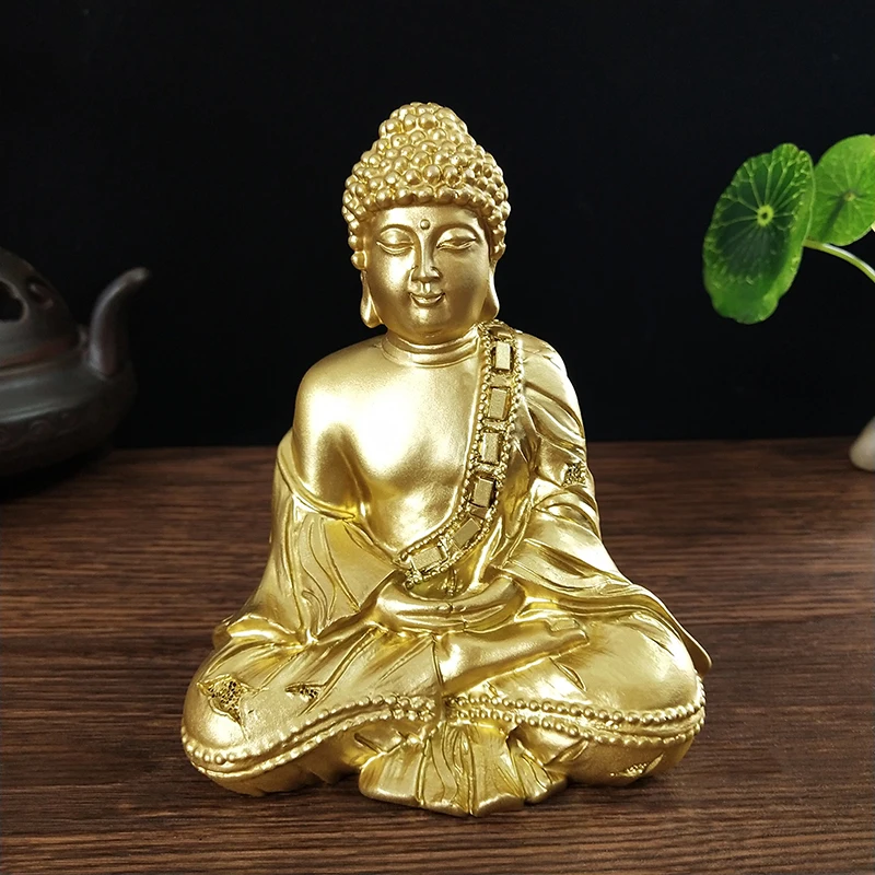 Golden Buddha Statue With Necklace Ornament Lucky Feng Shui Meditation Buddha Sculpture Home Office Garden Decoration Gifts