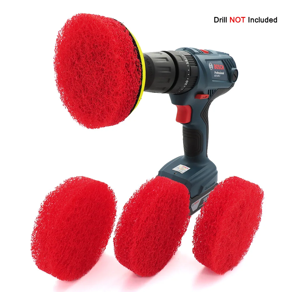 Car Cleaning Red 7 pack Cleaning Brush And Pad Bundle Set - High Performance Accessory Drill Attachments