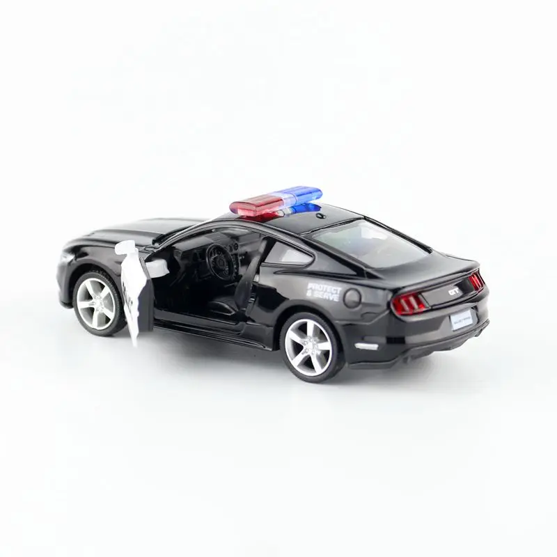 RMZ City Toy Diecast Model 1:38 Scale 2015 Ford Mustang GT Police Pull Back Doors Openable Car Educational Collection Gift Box