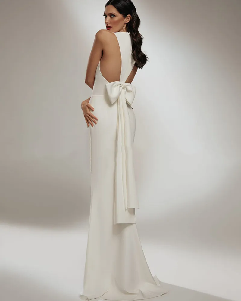 Vestido De Novia De sirena con lazo Simple, satén sin mangas, cuello redondo, elegante, hecho a medida, gran oferta, 2024