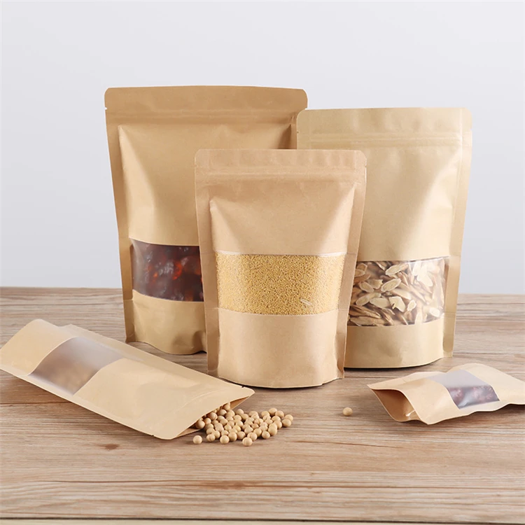 50pcs/kraft Paper Window Zipper Bag Biscuit Fruit Nut Gift Packaging Self-sealing Can Stand Up Food Sealing Packaging Bag