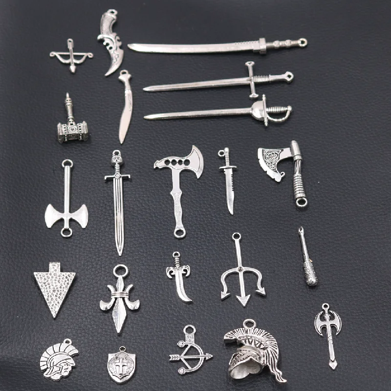 1 Pack Silver Plated Cold Weapon Collection Pendants Necklace Earrings Metal Accessories DIY Charms For Jewelry Crafts Making