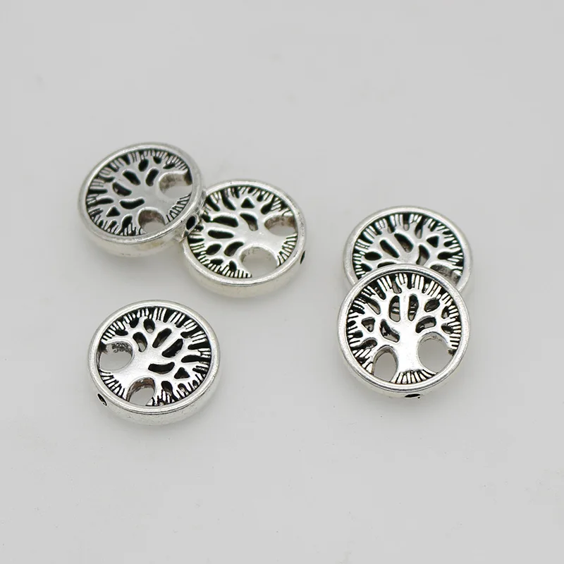 10pcs/Lot Antique Silver Color Hollow Life Tree Round Loose Beads 18mm Handmade Prayer Spacer Metal Bead DIY Jewelry Accessories