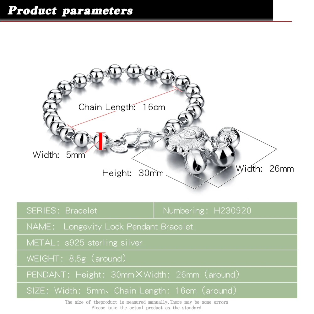 Fashion Vintage Ball Bracelet Women's 925 Sterling Silver Lock Design, Luxury Bead Charm Jewelry Daily & Gift Accessory