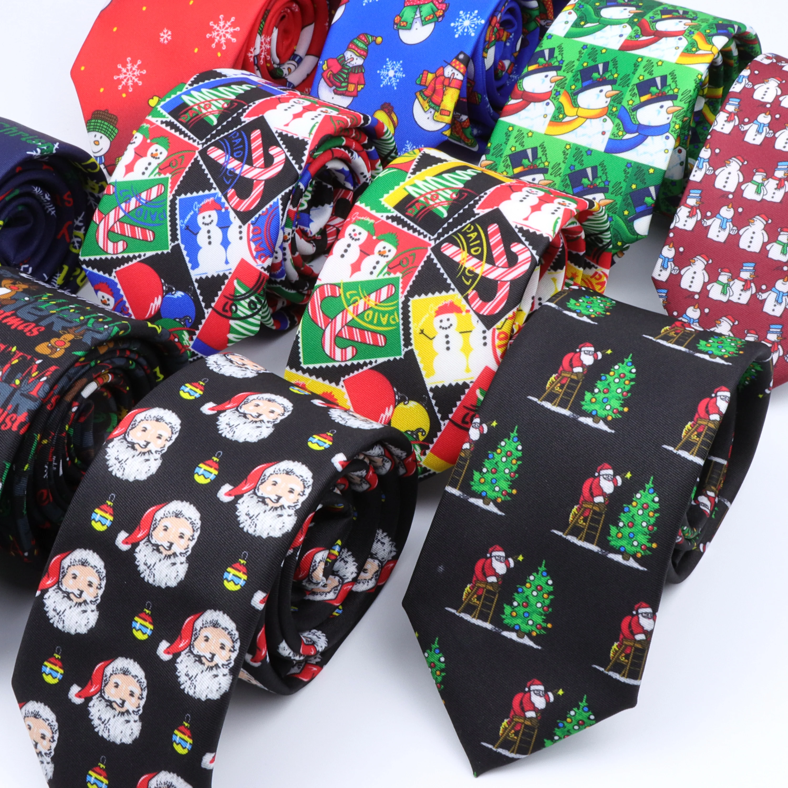 Red Black Blue Soft Printed Christmas Tie Polyester Snowman Santa Claus 7cm Neckties Classic Festival Accessories Theme Gift