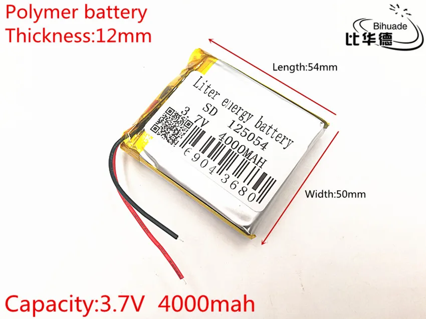 2019  new batteries 3.7V 4000mAh 125054 lithium polymer battery MP3 MP4 navigation instruments small toys