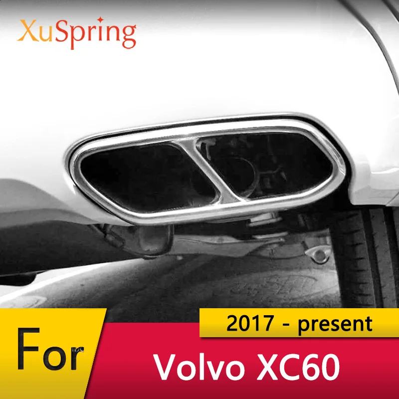 

For Volvo XC60 2018 2019 2020 2021 Car styling Rear Throat Exhaust Vent Tail Pipes Cover Muffler Tip Garnish Trim Accessories