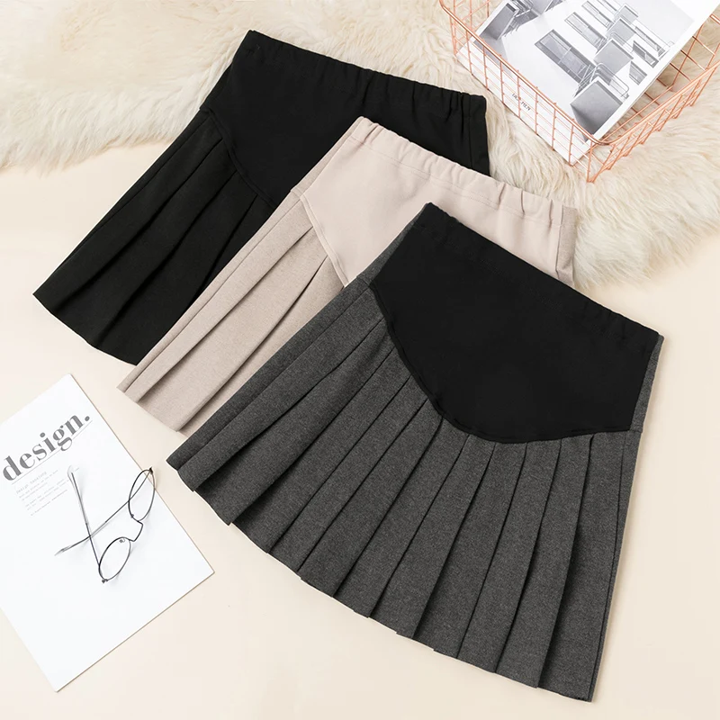 8857# Chis Woolen Maternity Skirts A Line Pleated Belly Mini Skirts Clothes for Pregnant Women Autumn Winter Ins Pregnancy