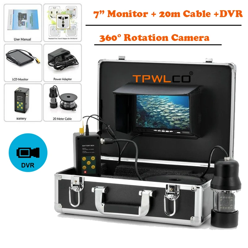 

7" TFT LCD Screen Underwater Fishing Video Camera Kit With DVR 4000mAh Battery 20m 3.6mm 360°Rotation Camera For Fishing