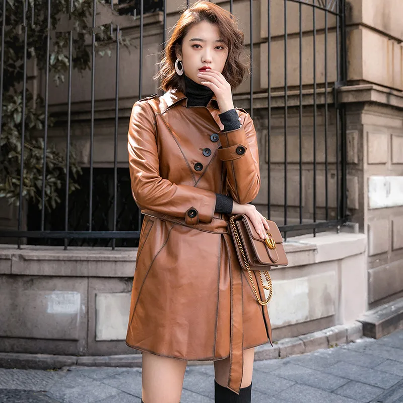 AYUNSUE 100% Real Sheepskin Coat Female Genuine Leather Jacket Autumn Jacket Women Korean Long Trench Coats Chaqueta Mujer MY