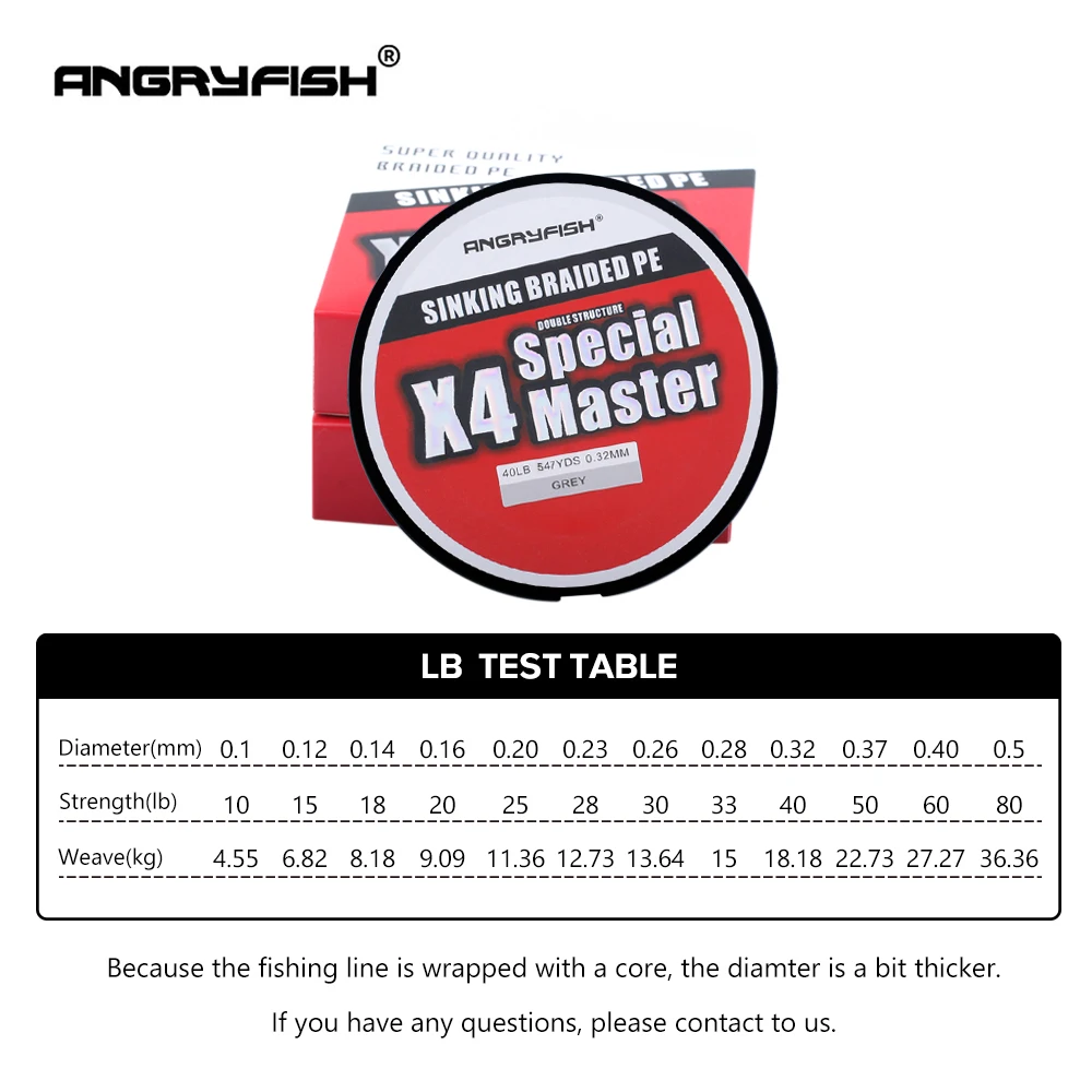 Angryfish X4 500M Master Series 4+1 Fast Sinking Braided Line Double Structre Smooth Strong tension Braided PE 12-80LB