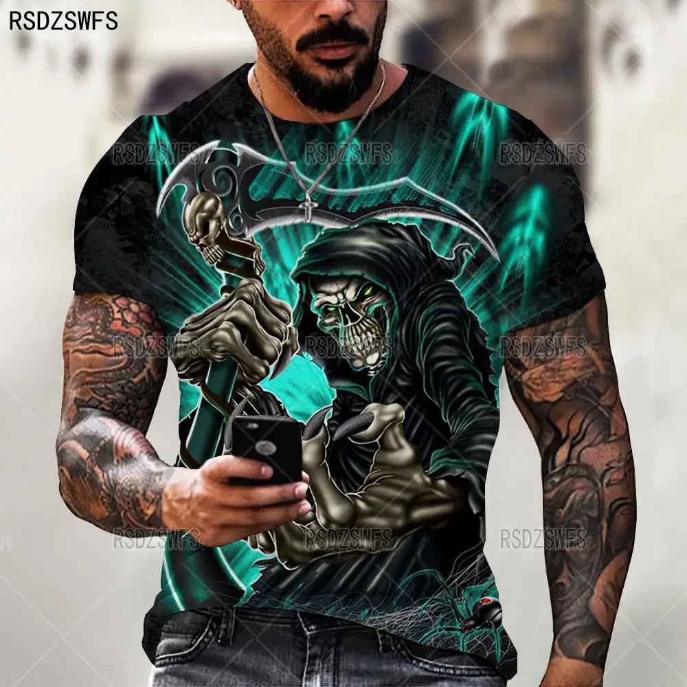 2021New Summer 3D T-Shirt Men Clothing Breathable Skull&Death Short Sleeve Fashion O-Neck Street Wear Cool Customizable 110-6 XL