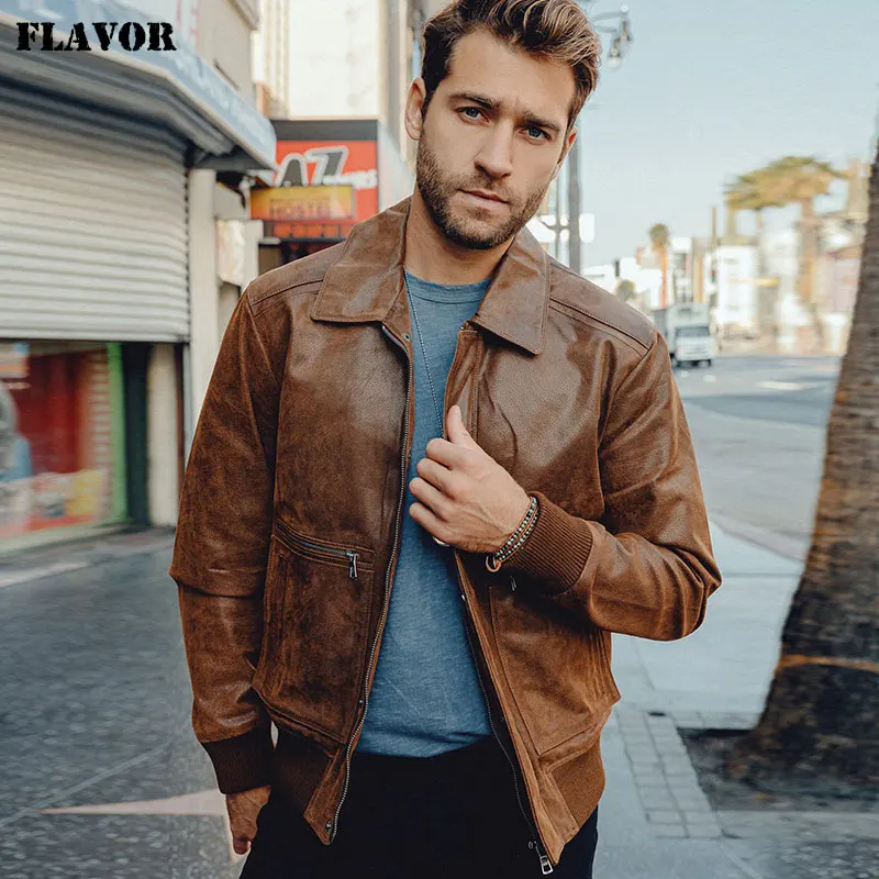 ジャケット・アウター VINTAGE pig skin suede leather blouson Men's Suede Jacket Vintage Icetip Pig Split Leather Coat