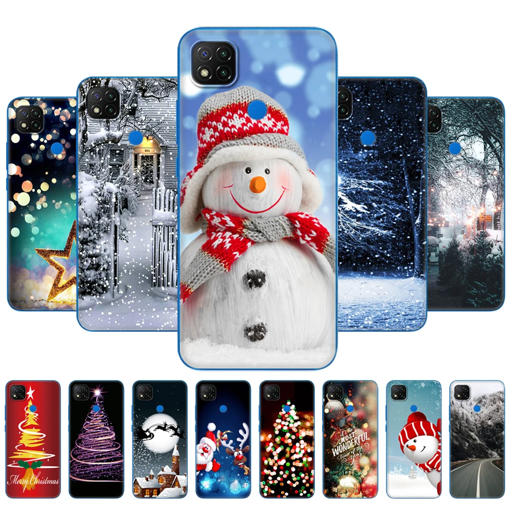 For xiaomi redmi 9C Case 6.53 inch Back Phone Cover For redmi 9C NFC Soft TPU Silicon Bumper winter christmas snow tree new year