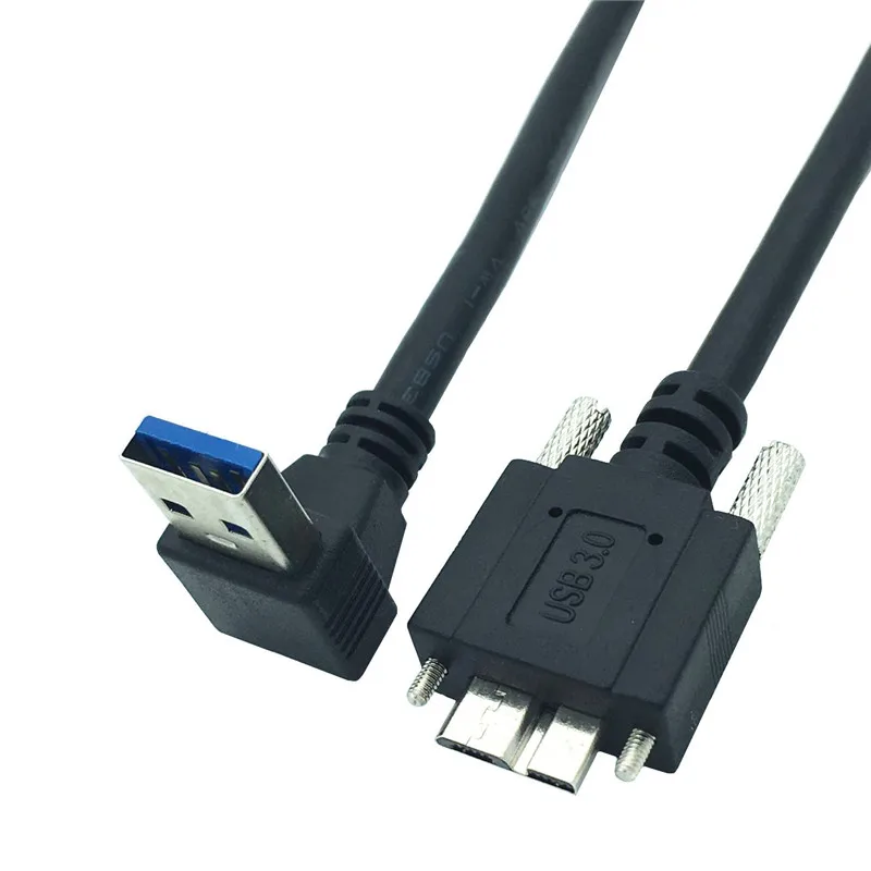 USB3.0 A Male to Micro B Cable USB 3.0 Micro B Male to USB A Male Down Angle Cable With Screw Lock Panel Cable 0.25m