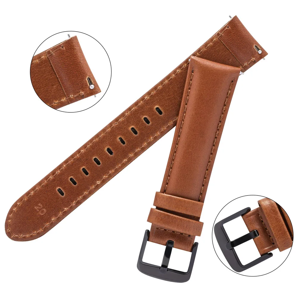 Oil Wax Genuine Leather Watchband 18mm 20mm 22mm 24mm Red Cowhide Leather Watch Bracelet Strap For Samsung Galaxy Watch 42 46mm